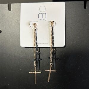MELODY fashion Gold and Black Cross Dangle Earrings new